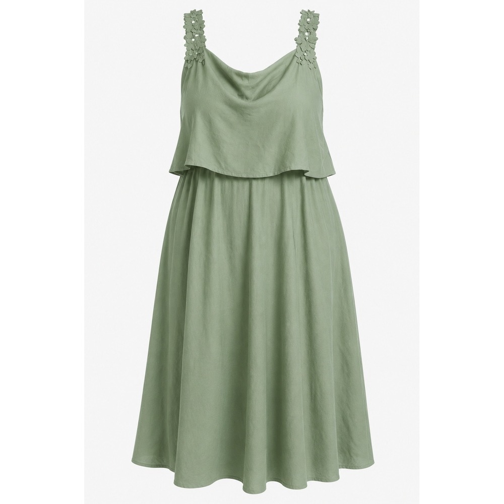 Sage Green Sleeveless Plus Size Midi Dress  Floral Applique Layered Flowy Boho